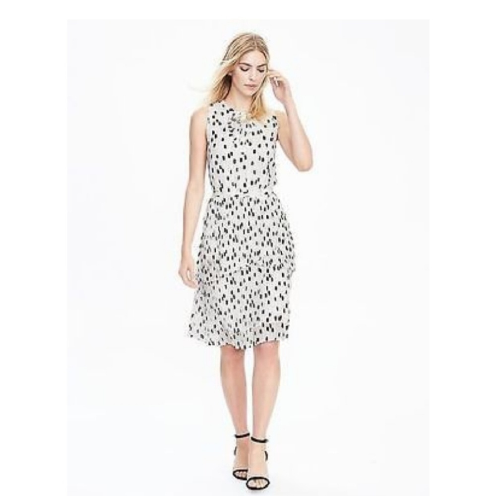 BR Pleated Polka Dot Black/White Midi Dress NWT